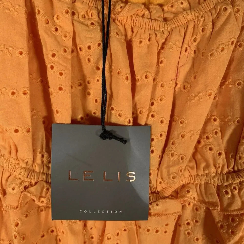Le Lis Dress Women’s Medium Orange Eyelet Mini Dress NWT Cotton Blend - Picture 4 of 10